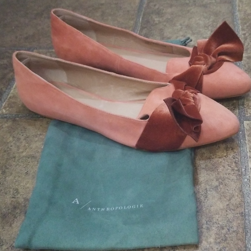 Anthropologie  Pink Suede Flats Sz11
